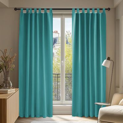 Deconovo Verdunkelungsvorhang Schlaufenschal 245x140 cm Türkis 2er Set