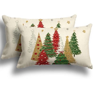 ZWJD Kissenbezug Weihnachten 30x50 cm, 2er Set, Leinen-Mischgewebe, Winterdeko