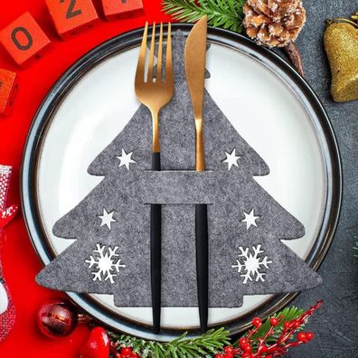 QUOHE Besteckhalter Weihnachten Filz, 12 Stück Bestecktasche Tannenbaum für