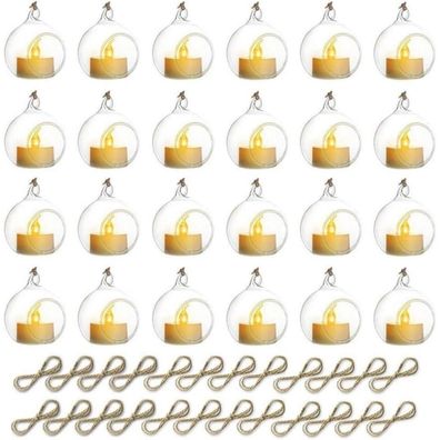 Sziqiqi Hängende Glas Kerzenhalter mit LED-Kerze, 24er Set für Hochzeiten
