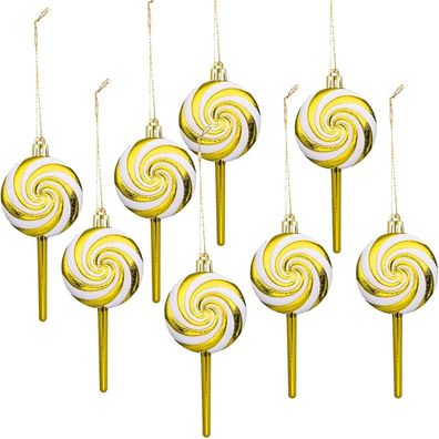 Herzwild 8er Set Zuckerstangen Lutscher Weihnachtsbaumschmuck, Gold, ca. 20cm