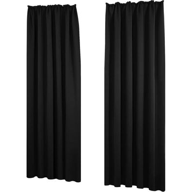 Deconovo Verdunkelungsvorhang, 2er Set, 138x140 cm, Schwarz, Kräuselband