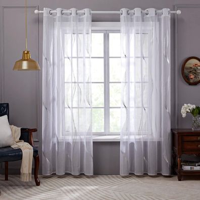 Deconovo Gardinen Weiß Transparent Leinenoptik Ösenvorhang Voile Wohnzimmer