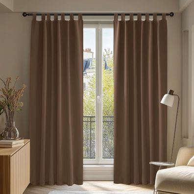 Deconovo Verdunkelungsvorhang mit Schlaufen, 2er Set, 245x140 cm, Braun
