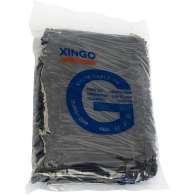 XINGO 1000 Stück Kabelbinder Schwarz, 100mm x 2,5mm, 8,1 kg Zugfestigkeit, UV