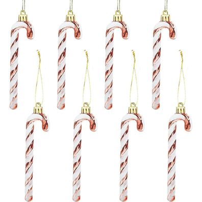 Winwild 8er Set Glitzer Zuckerstangen Anhänger Roségold 14cm Weihnachtsbaum Deko