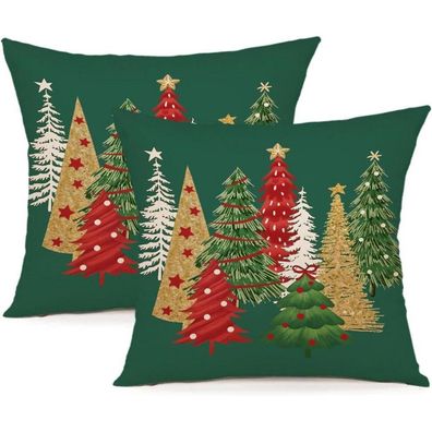 ZWJD 2er Set Kissenbezüge Weihnachten 50x50 cm, Leinen-Mischgewebe, Winterdeko