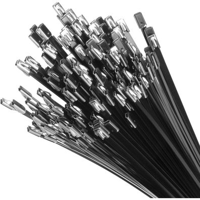 XINGO 30 cm schwarze Metall-Kabelbinder (600 Stück), 304 Edelstahl, 136 kg
