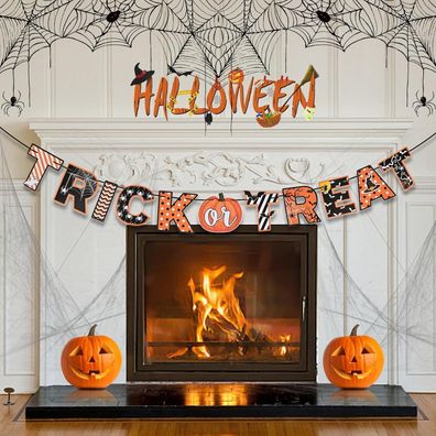 AhfuLife Halloween Trick or Treat Banner Girlande - Wiederverwendbare Hängedeko