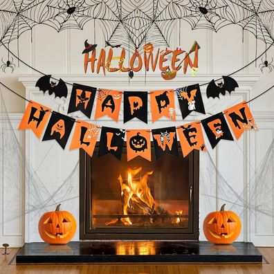 AhfuLife Halloween Deko Innen: 3M Happy Halloween Papier Girlande mit