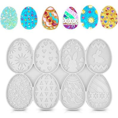 O-Kinee Silikonform Ostereier für Schlüsselanhänger und Osterdeko, 8 Designs