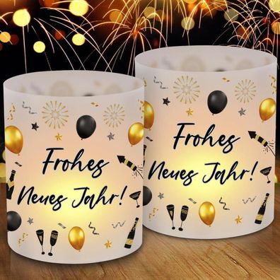12er Set Silvester Windlichter Tischdeko "Happy New Year" für Teelichter oder