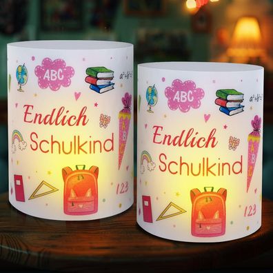 12 Windlichter Tischdeko Einschulung Mädchen, Deko Schulanfang Endlich