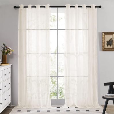 Deconovo 2er Set Ösenschals Voile Transparent 183x140 cm Hellbeige Creme