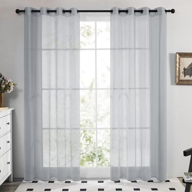 Deconovo 2er Set Ösenvorhang Voile Gardinen für Wohnzimmer, Schlafzimmer