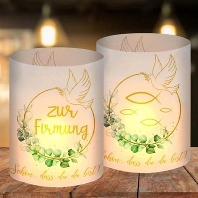 12x Windlicht Tischdeko Firmung Eukalyptus Grün - Deko für Junge & Mädchen