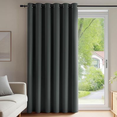 Deconovo Blickdichte Ösen-Gardine 280x200 cm Dunkelgrau - Thermogardine für