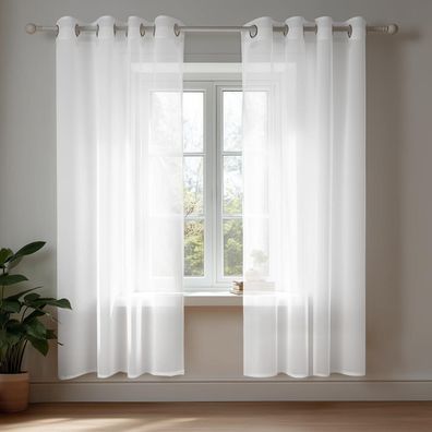 Deconovo 2er Set Ösenvorhang Transparent Voile Gardine Weiß 183x140 cm