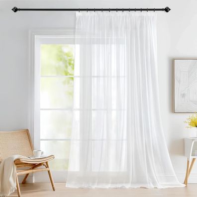 Deconovo Voile Gardine mit Kräuselband, transparent, 260x200 cm, Weiß, 1 Stück