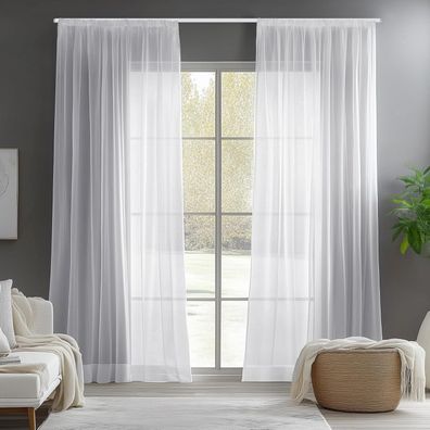 Deconovo Voile Gardinen Transparent mit Kräuselband für Wohnzimmer, 242x132 cm