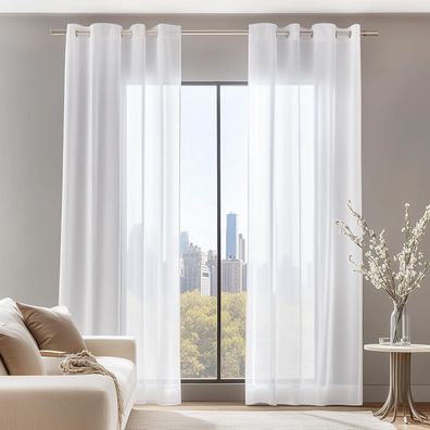 Deconovo Transparente Ösenschals 2er Set, 260x140 cm, Weiß