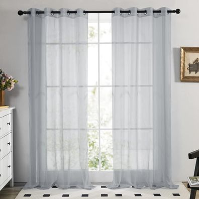Deconovo 2er Set Transparente Ösenschals, Voile Vorhang 138x140 cm Grau