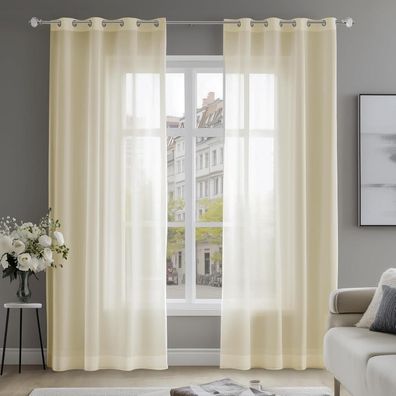 Deconovo Ösenschal Voile Transparent Creme 2er Set 245x140 cm