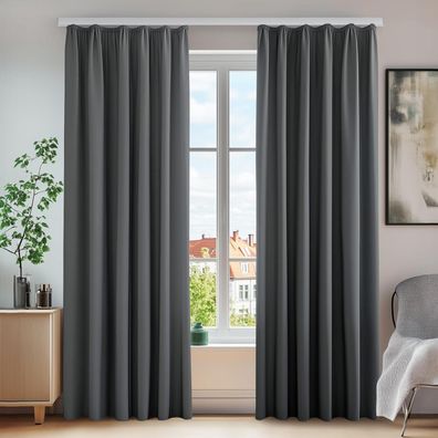 Deconovo Verdunkelungsvorhänge mit Kräuselband, 2er Set, 245x140 cm, Dunkelgrau