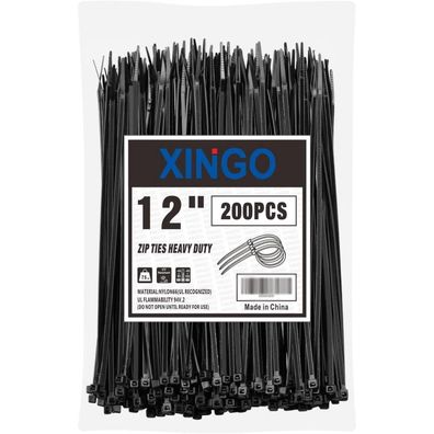XINGO Kabelbinder Schwarz 300mm x 5.8mm, 37kg Zugfestigkeit, UV-beständig