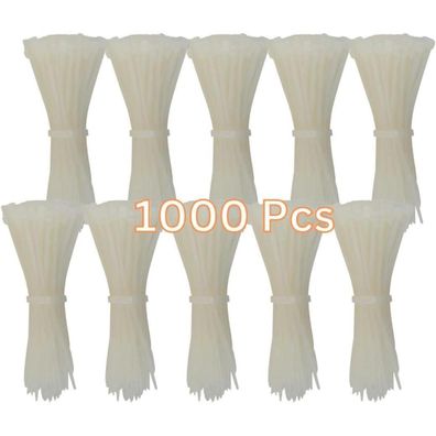Gocableties Kabelbinder 1000 Stück Weiß/Naturfarben Transparent, 100 mm x 2,5