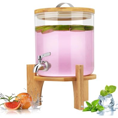Hiziwimi 5L Getränkespender aus Glas mit Hahn und Bambusständer für heiße oder