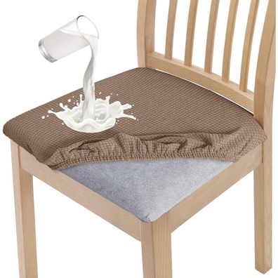 Granbest 6er Set Esszimmerstuhl Sitzbezüge wasserdicht, Kamel, High Stretch