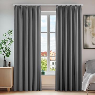 Deconovo Thermo Verdunklungsvorhänge mit Kräuselband, 2er Set, 260x140 cm