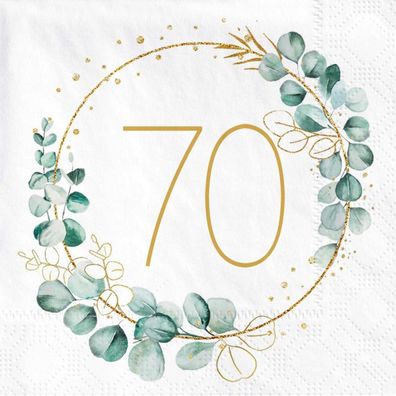 Sprinlot 70. Geburtstag Servietten - 40 Stück Eukalyptus Gold Grün
