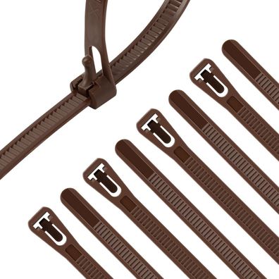 XINGO Kabelbinder, 20,3 cm, braun, 100 Stück - wiederverwendbar und lösbar für