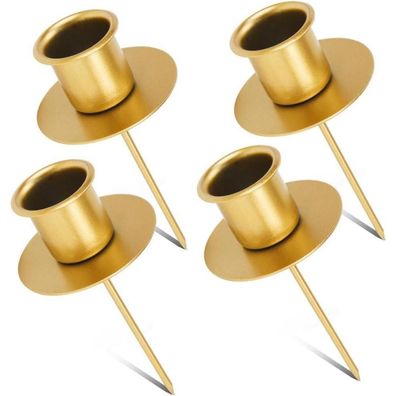 4X Kerzenhalter Adventskranz Gold mit Teller, Stabkerzenhalter aus Metall für