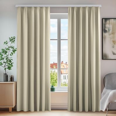 Deconovo Thermovorhang Blickdichte Gardinen mit Kräuselband, 260x140 cm, Beige
