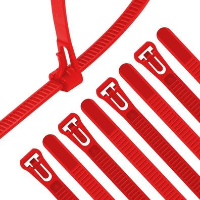XINGO 100 Stück Wiederverwendbare Kabelbinder, 400mm x 7.6mm, Rot - UV- und