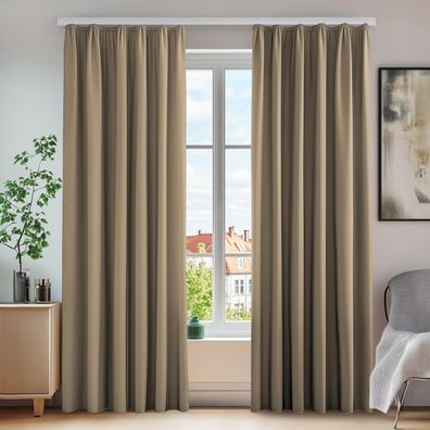 Deconovo Thermovorhänge mit Kräuselband, 2er Set, 200x140 cm, Taupe