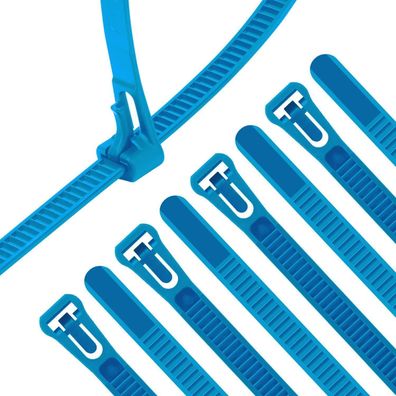 XINGO 100 Stk. abnehmbare Kabelbinder, wiederverwendbar, 400mm x 7.6mm, Blau