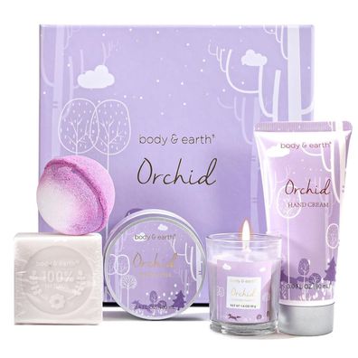 BODY & EARTH 5-teiliges Orchideenduft Wellness Geschenkset für Frauen mit