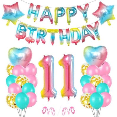 Sprinlot Luftballon 11. Geburtstag Rosa, Geburtstagsdeko Mädchen 11 Jahr, Happy