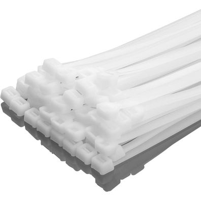 XINGO 100 Stück Premium Nylon Kabelbinder, 350mm x 7.6mm, Weiß, 50kg