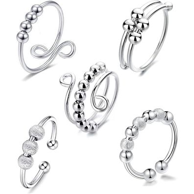 VIKY 5er Set Verstellbare Anti-Stress Ringe mit Perlen - Linderung von Ängsten
