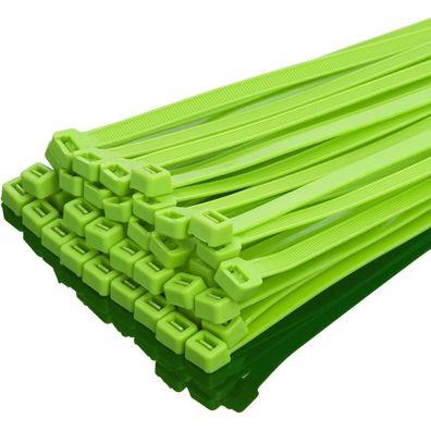 XINGO Kabelbinder Apfelgrün, 100 Stück, 200mm x 7,6mm, 50 kg Zugfestigkeit, UV