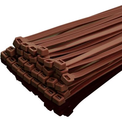 XINGO Kabelbinder 300mm x 7,6mm Braun - 100 Stück, 50 kg Zugfestigkeit