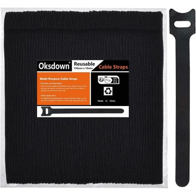 Oksdown Klett Kabelbinder 100 Stück Schwarz 150mm x 12mm - Wiederverwendbar