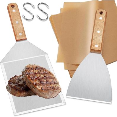 2er Edelstahl Grillspachtel Set für Smash Burger, Plancha Spachtel