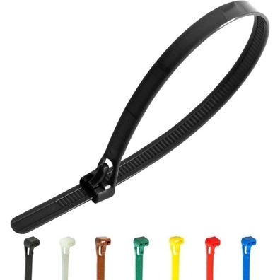 Gocableties Wiederverschließbare Kabelbinder, schwarz, 200 mm x 7,6 mm, 100