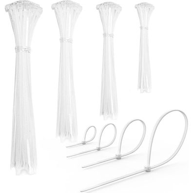 Highwings 200 Stück Kabelbinder Weiß, 4 Größen (100/150/200/300 mm), Nylon